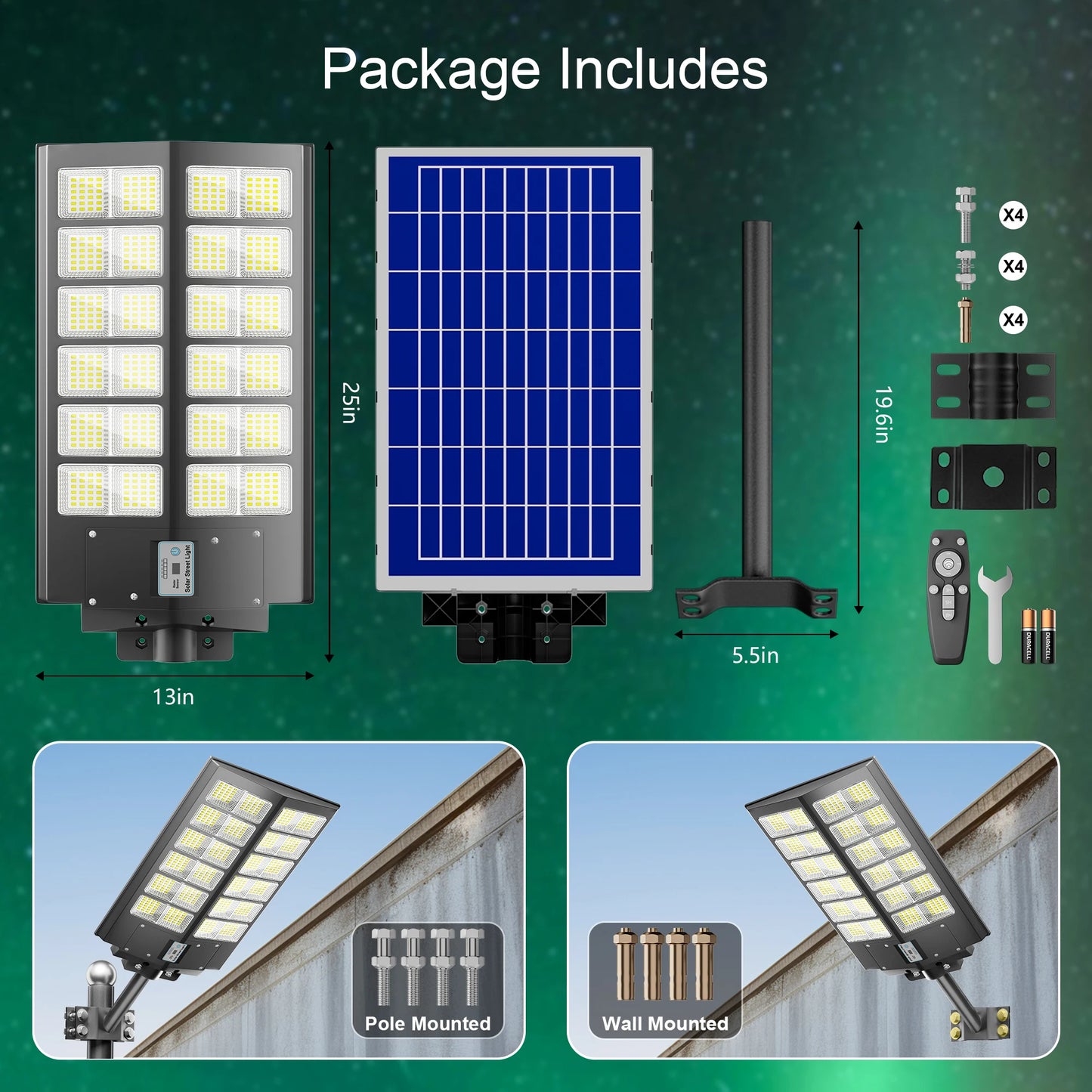 2-Pack 6000W Waterproof Solar Street Light With Motion Sensor