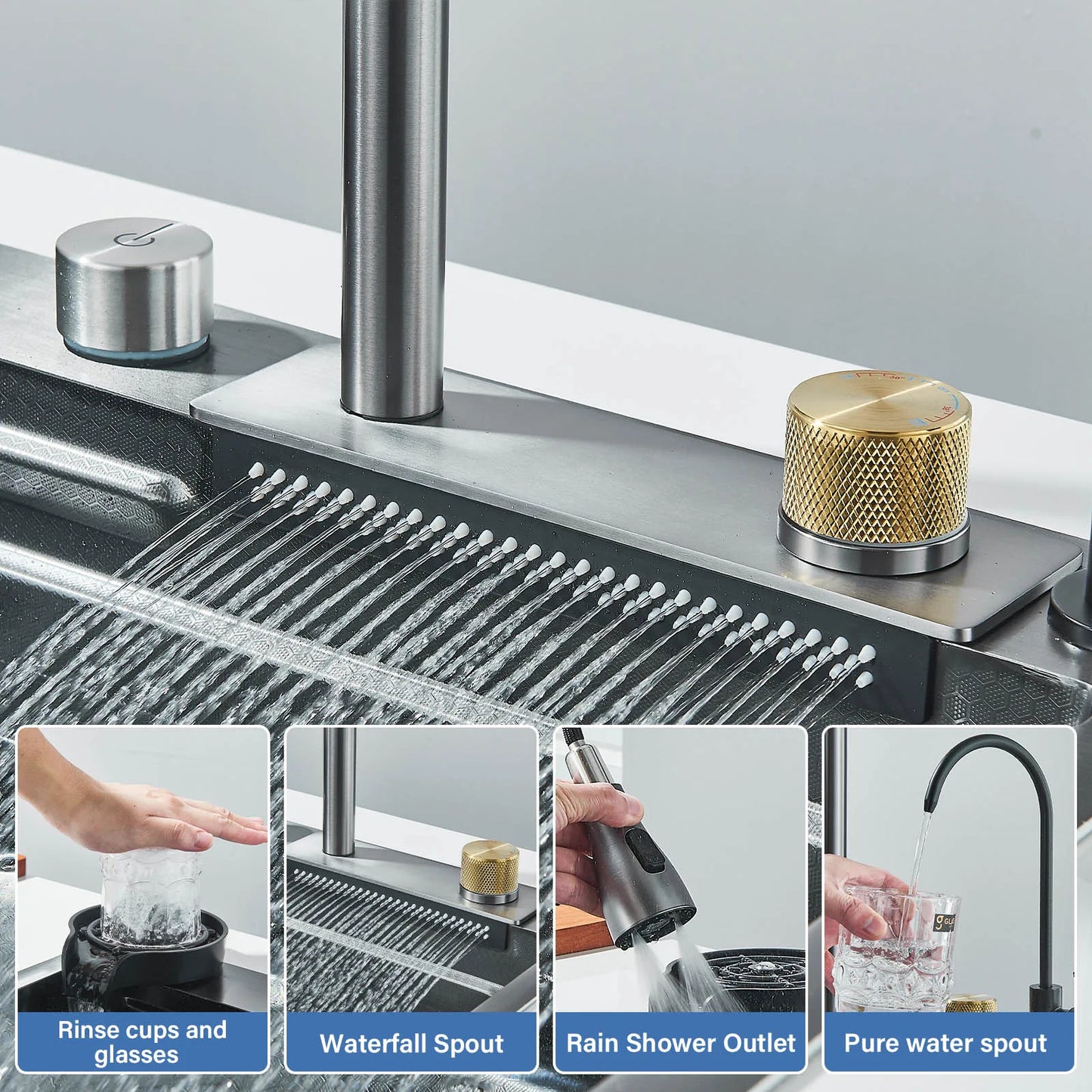 Wanmivezlo 304 Stainless Steel Waterfall Kitchen Sink With Above Counter Basin