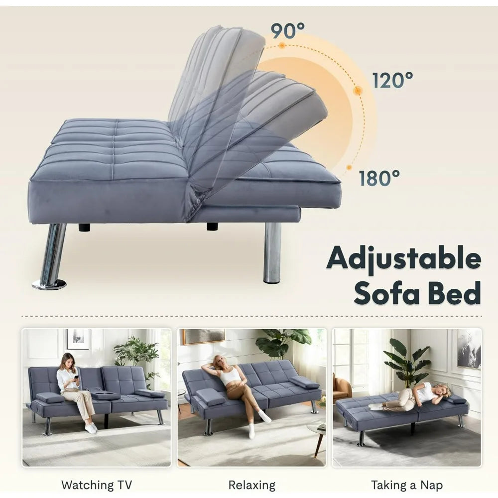XCT3 Futon Sofa Bed With USB Type-C Charging Adjustable Backrest