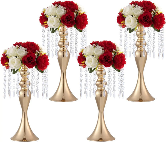 Gold Metal Vases Set 4 Pieces Trumpet Centerpieces For Wedding Decor