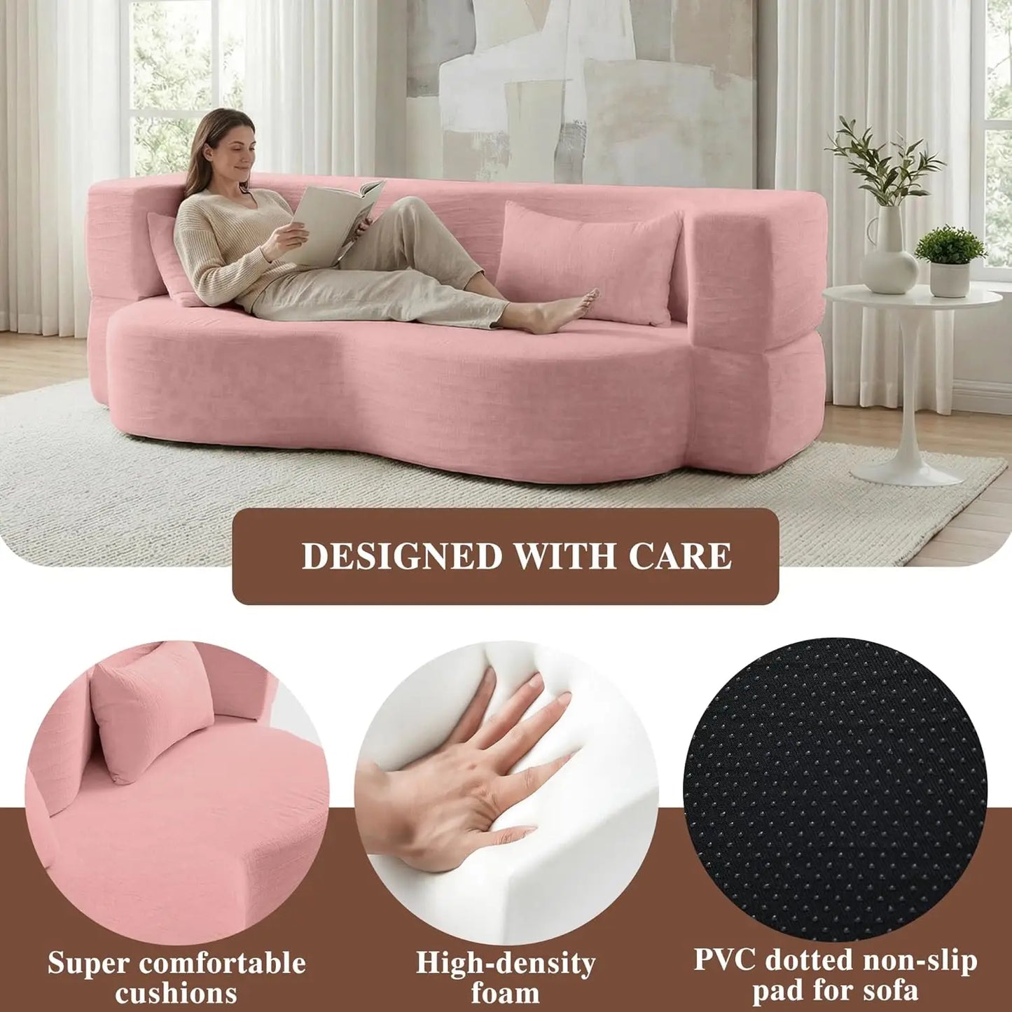 Convertible Sofa Bed 2 In 1 Teddy Fabric Folding Floor Couch Mattress