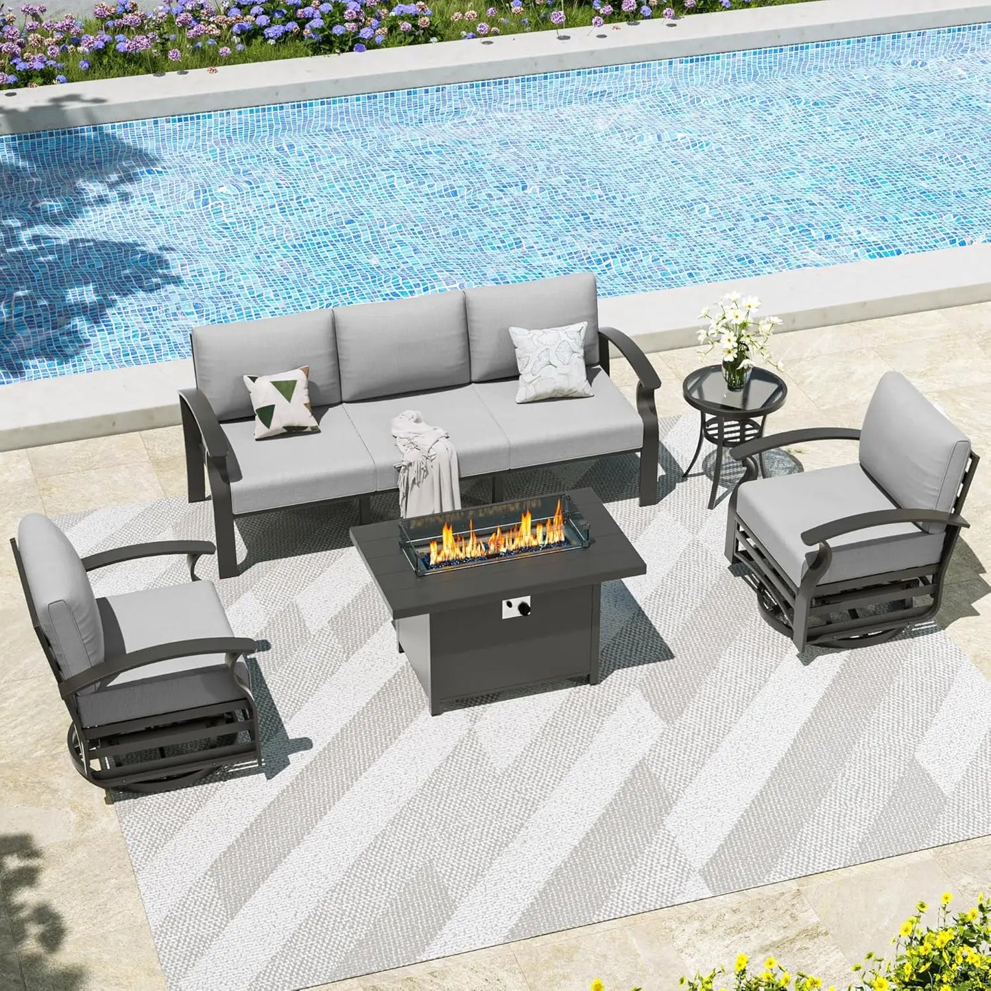Aluminum Patio Furniture Set 5 Piece Modern Outdoor