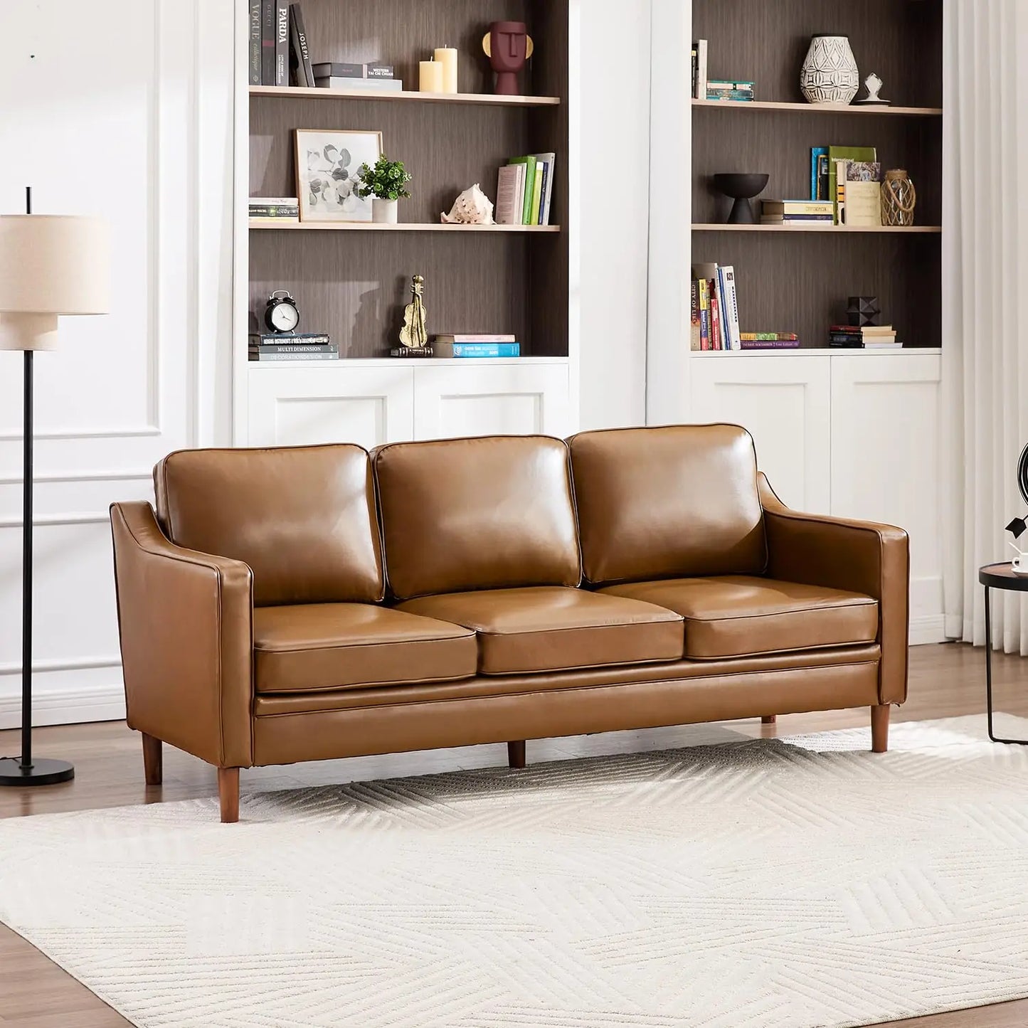 Mid Century Chenille Sofa With Solid Wood Legs For Living