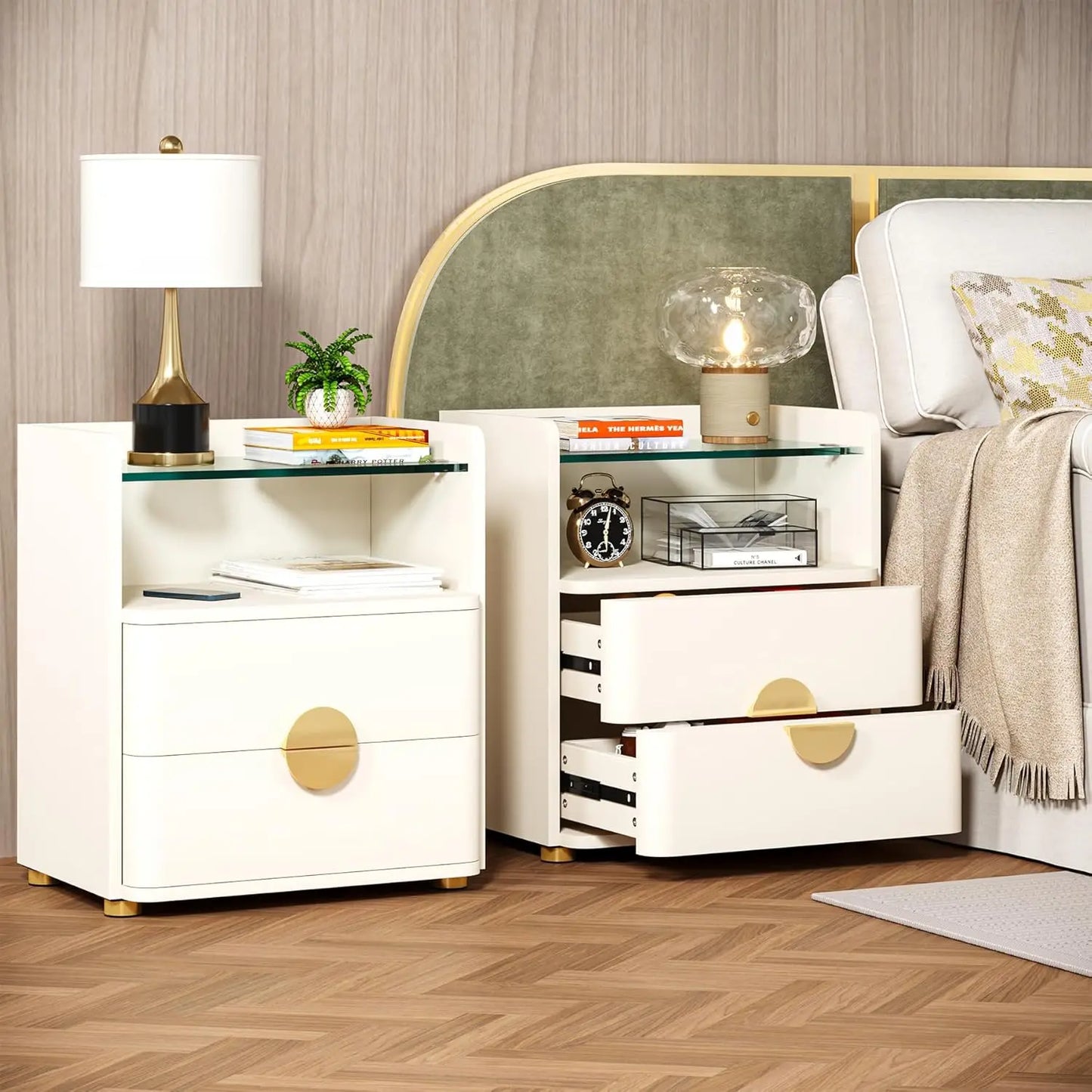 Little Tree Nightstand With 2 Drawers And Open Storage Shelf