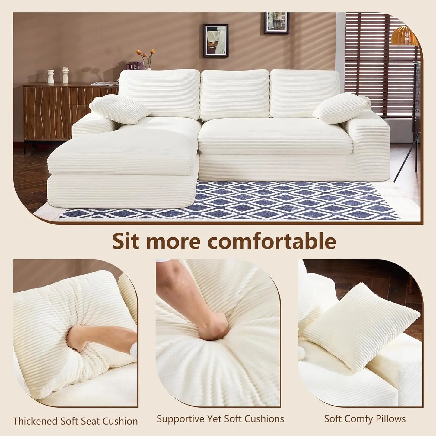 Cloud Modular Sectional Sofa With Chaise L-Shaped Corduroy Upholstered