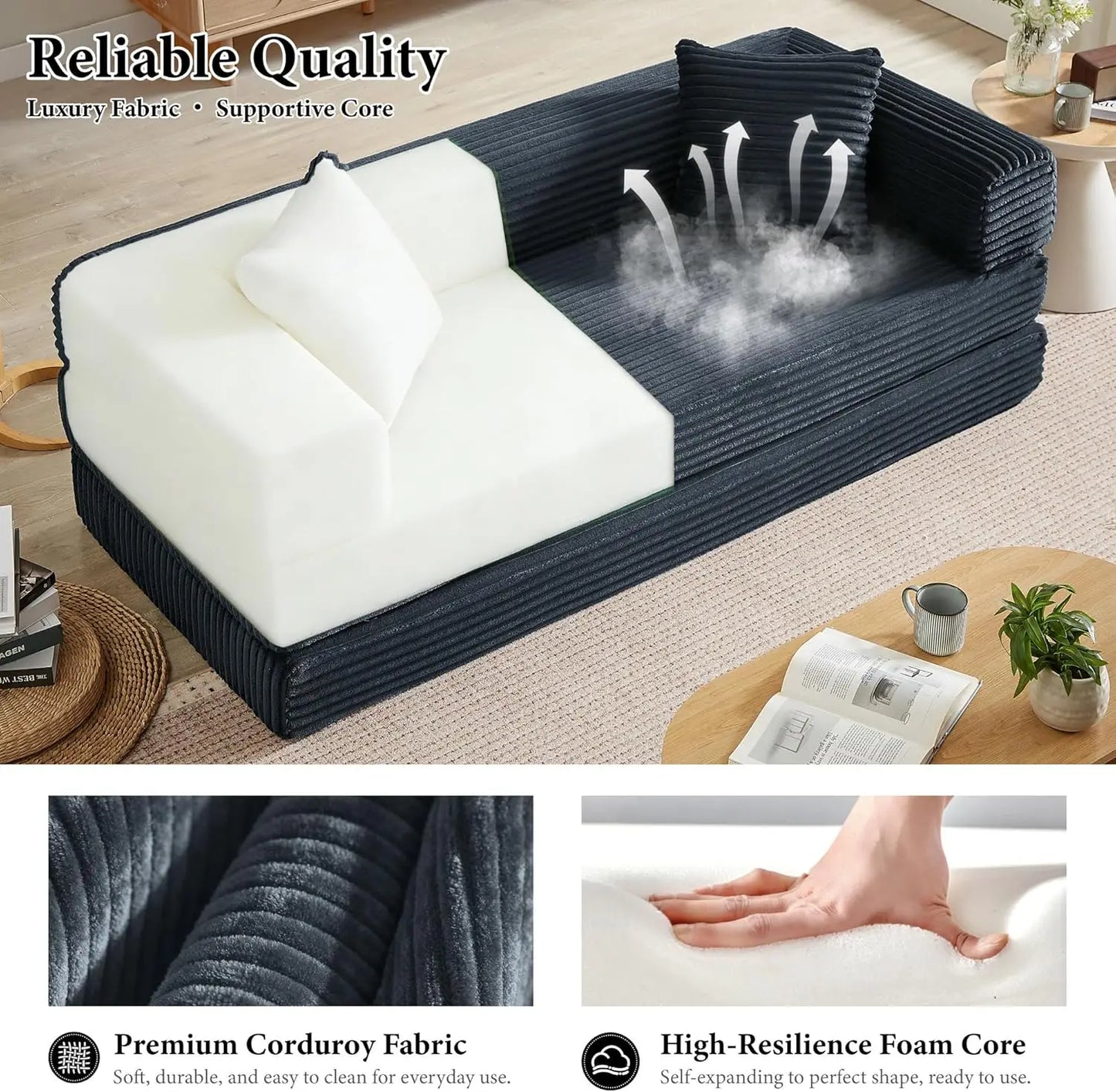 Couch Futon Sofa Bed Sectional Cloud Sleeper For Living Room