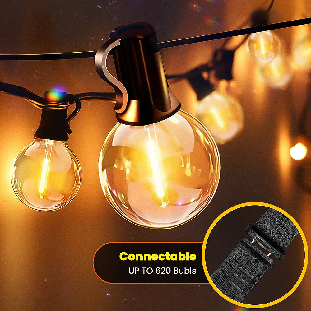 Aiopp LED Globe String Lights Outdoor With US Plug Plastic Shatterproof Bulbs