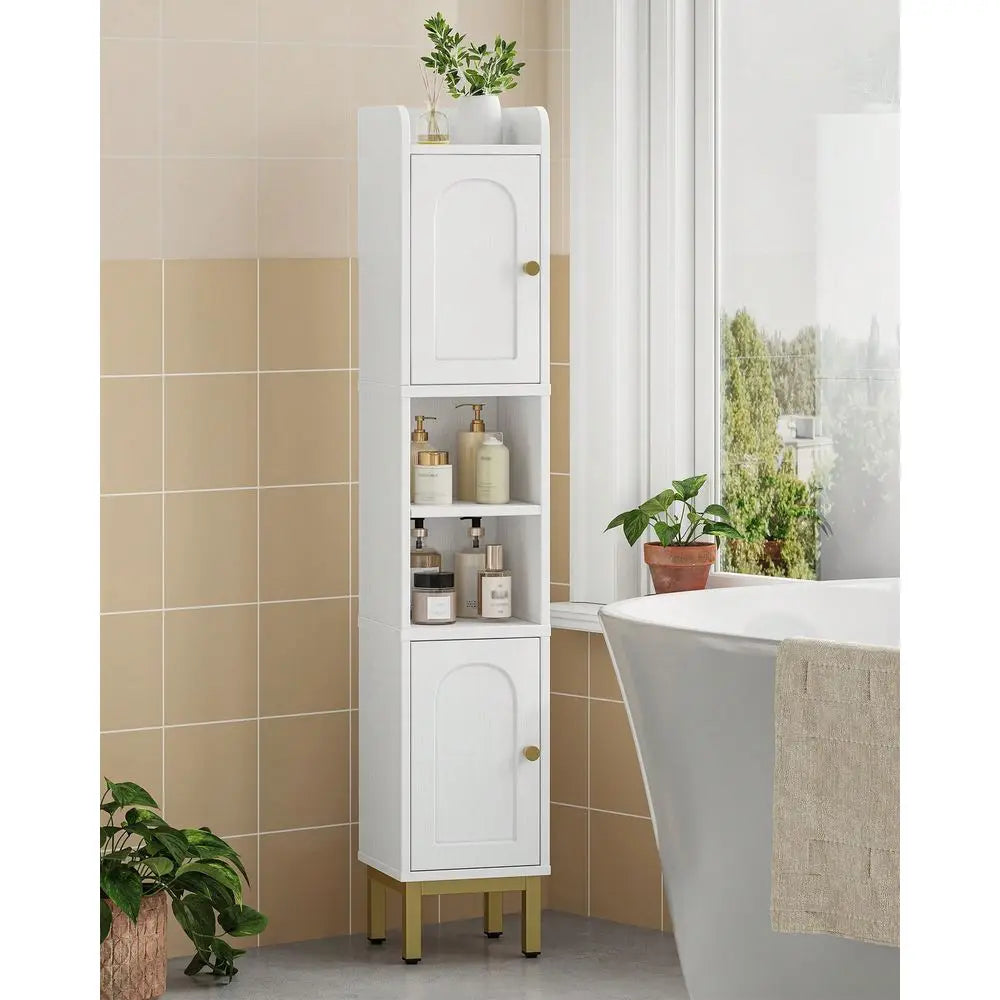 Narrow Bathroom Storage Cabinet With Two Doors And Adjustable Shelf