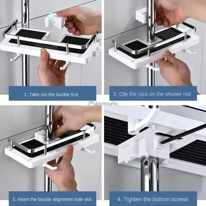 Foldable Aluminum Wall Mounted Shower Storage Rack Organizer No Drilling