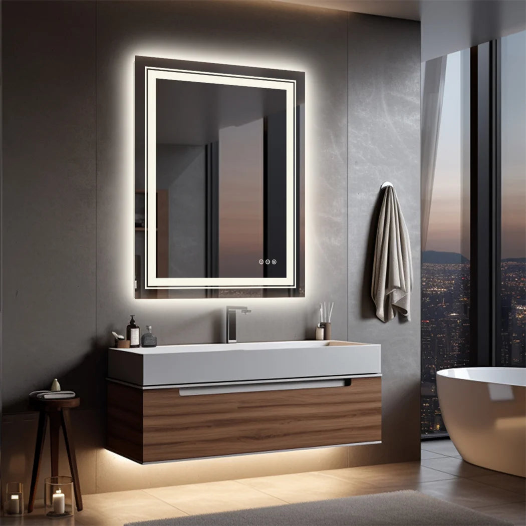 LUVODIC Luxury Crystal Clear LED Bathroom Mirror With Double Lights