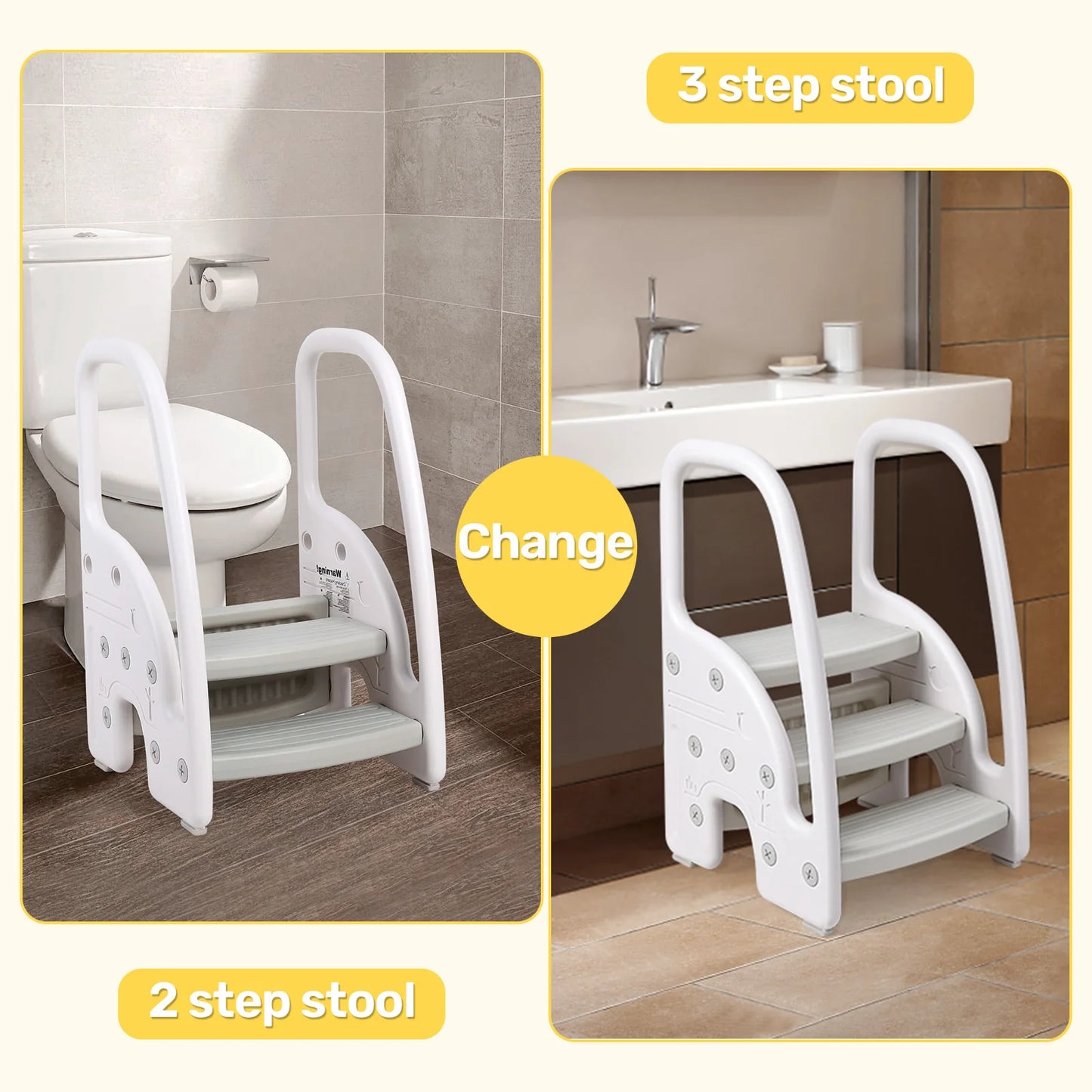 Toddler Step Stool With Handles 3 Step Plastic Bath Stool