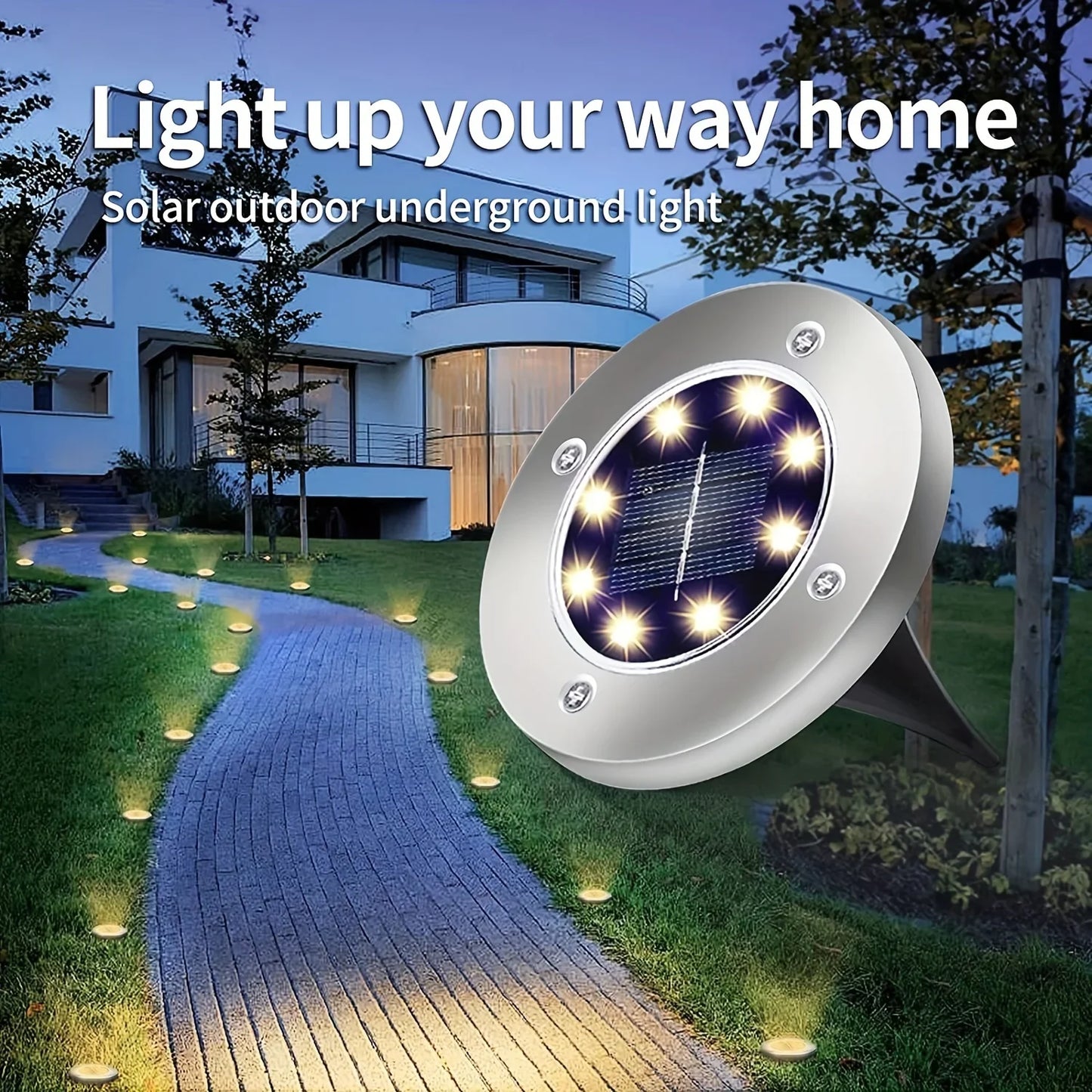 8 Piece Solar Outdoor Disk Lights IP65 Pathway Landscape Lighting