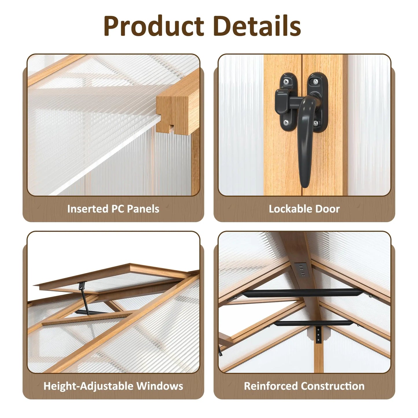 VIWAT Wooden Greenhouse With UV Roof Protection For Backyard