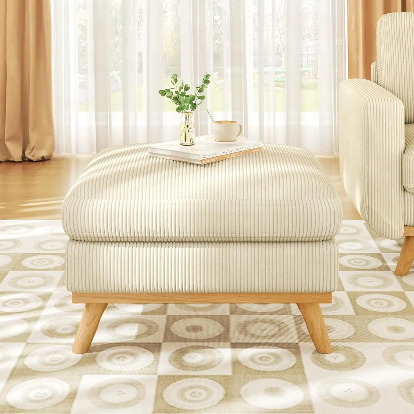 HUANZHUANG Modern Loveseat Sofa Corduroy Fabric Wood Frame Spring Cushion