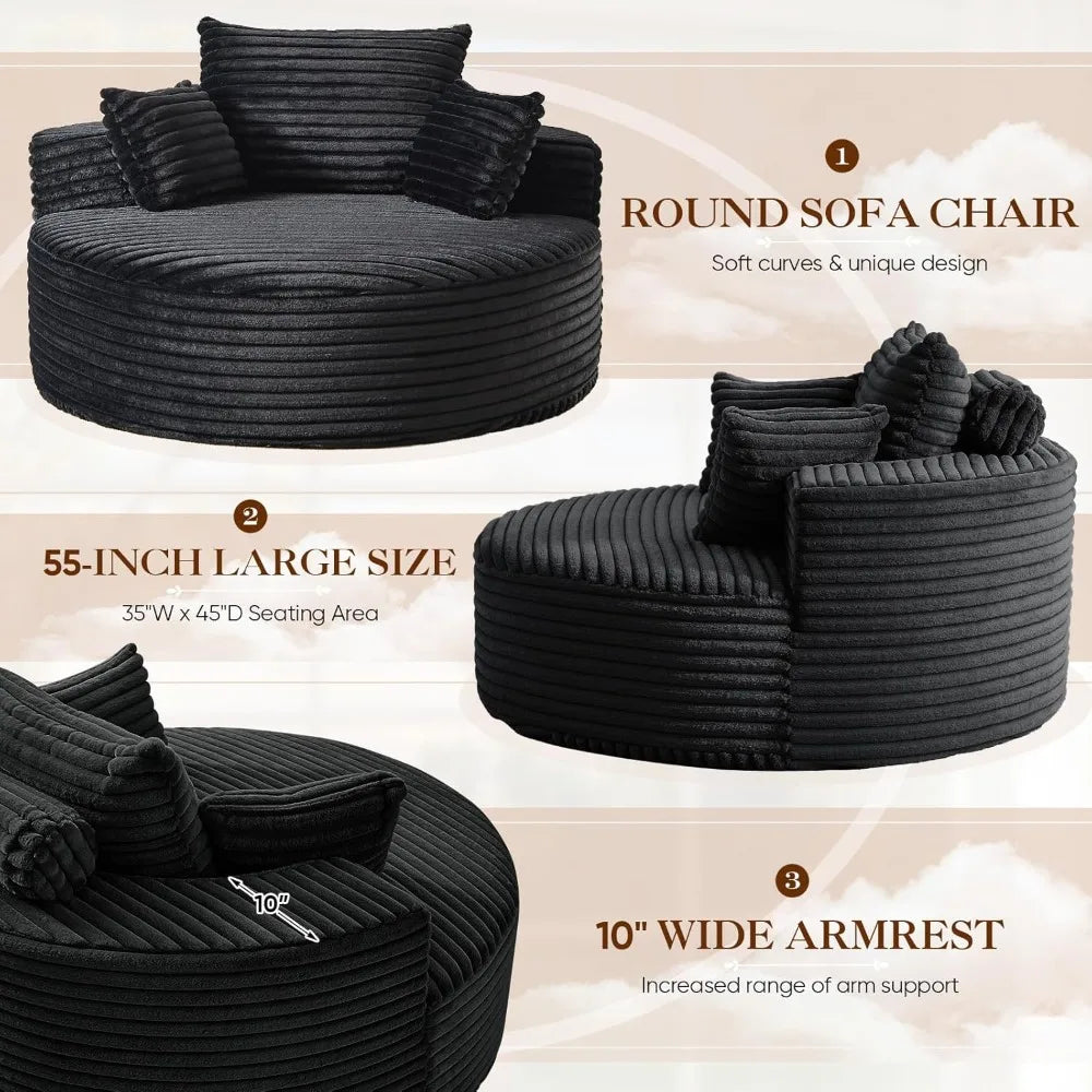 Corduroy Round Chaise Lounge Chair With Deep Seat Cloud Sofa For Living Room