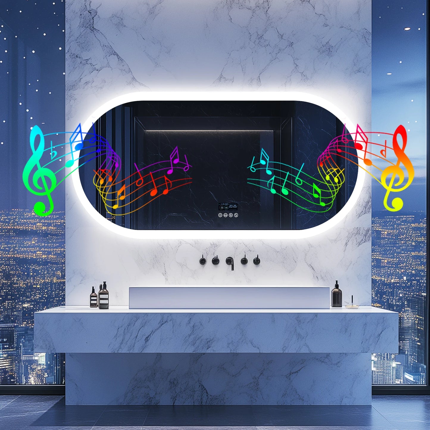 Wisfor Oval LED Bathroom Mirror With Lights Anti-Fog Bluetooth Speaker