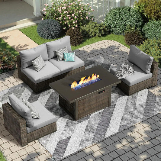 Outdoor Patio Furniture Set With Fire Pit Table And Sectional