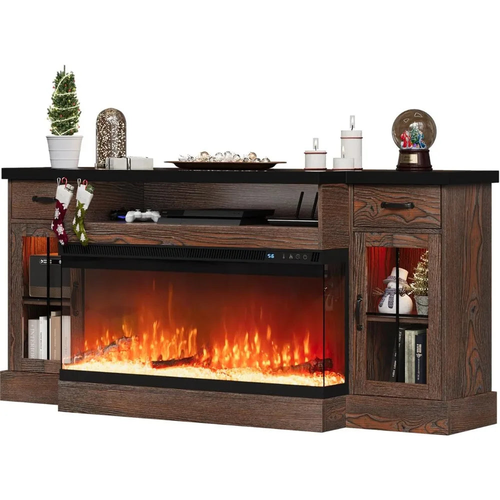 TV Stand with Fireplace, 70" Farmhouse Fireplace Entertainment Center with Storage Cabinets,TV Console for TV