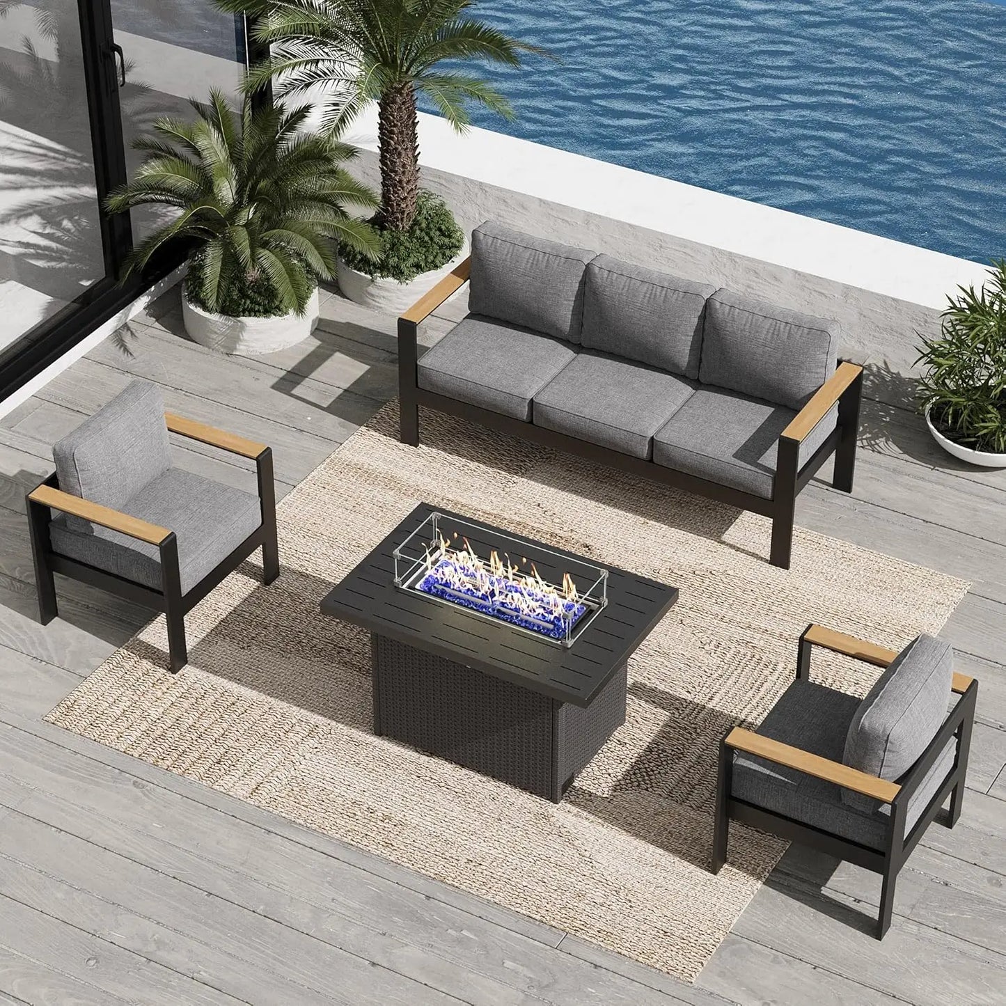 Aluminum Outdoor Patio Furniture Sets With Fire Pit