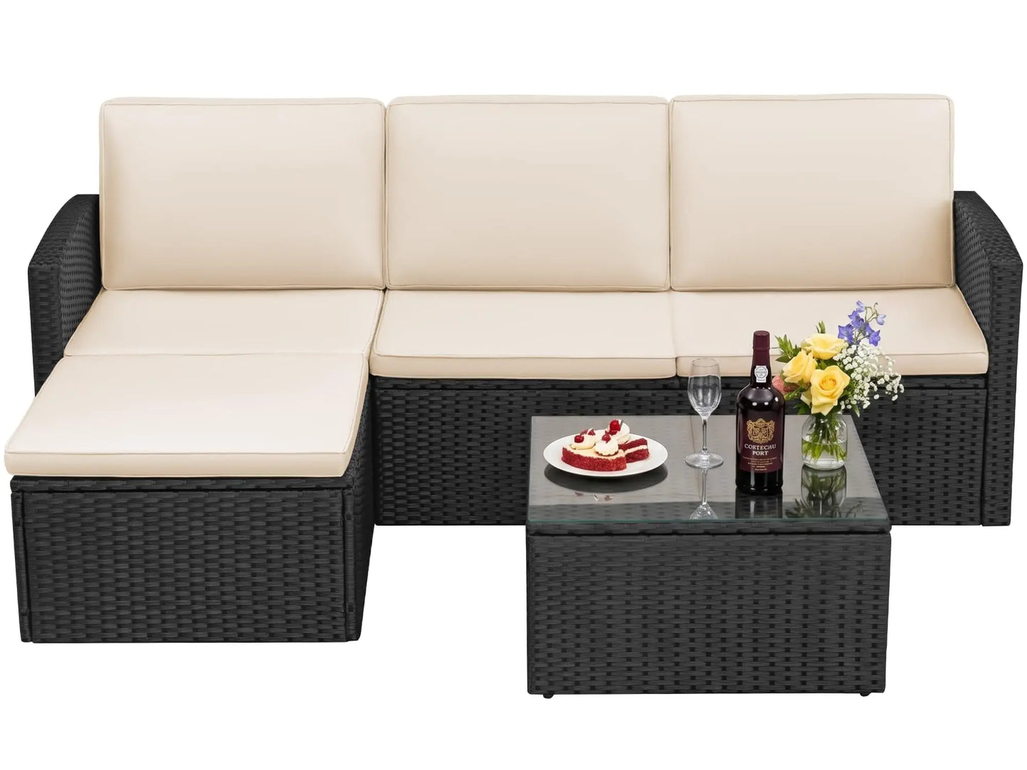 Wicker Patio Furniture Set 3 Pieces Outdoor Sofa Tufted Pillow