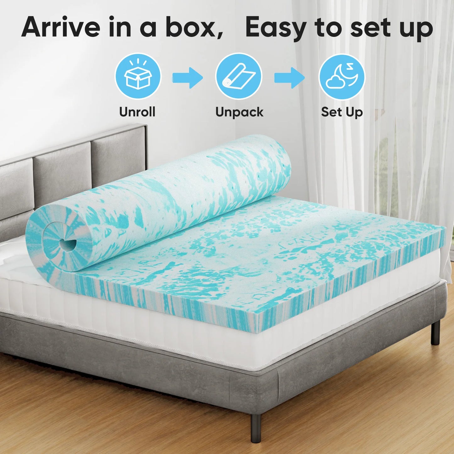 JHK Gel Memory Foam Mattress Topper Cooling Soft Breathable