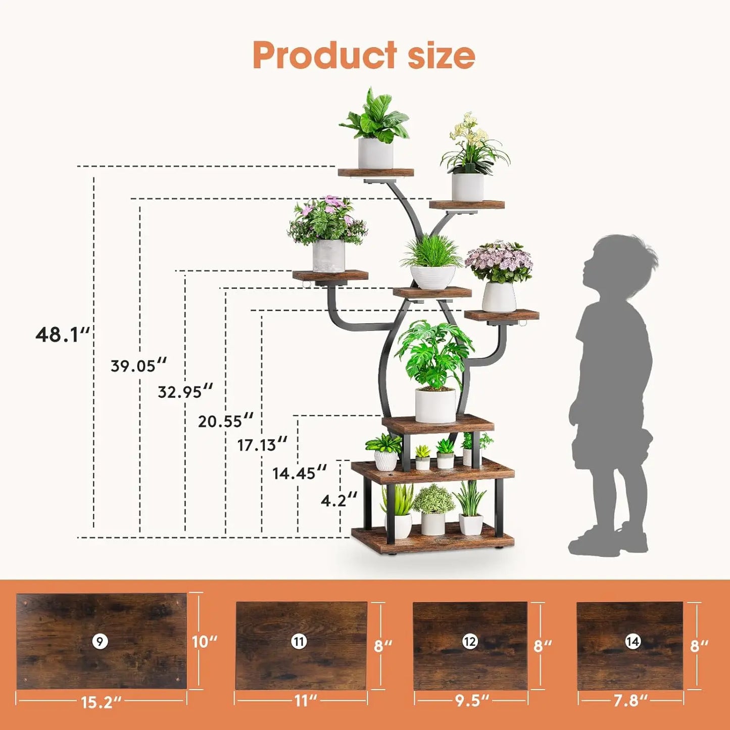 8-Tier Metal Plant Stand With Grow Light For Indoor Use
