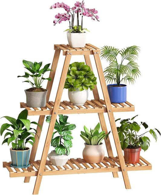Three Tier Bamboo Plant Stand For Indoor And Outdoor Use