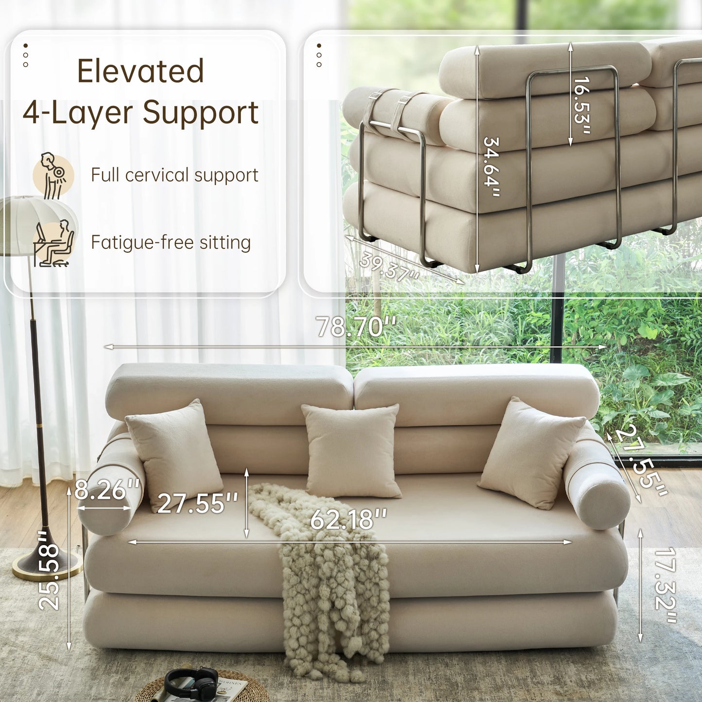 Convertible Sleeper Sofa Folding Sofa Bed With Rounded Arm Supports