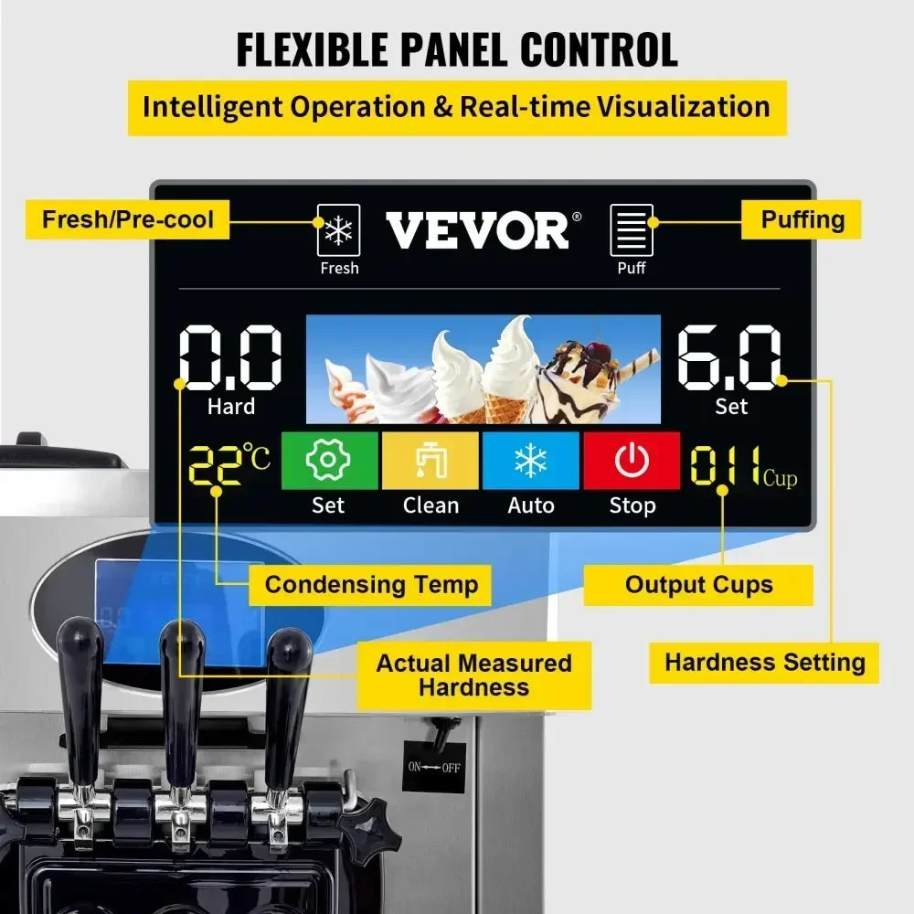 VEVOR 3 Flavor Vertical Soft Ice Cream Machine For Cafes