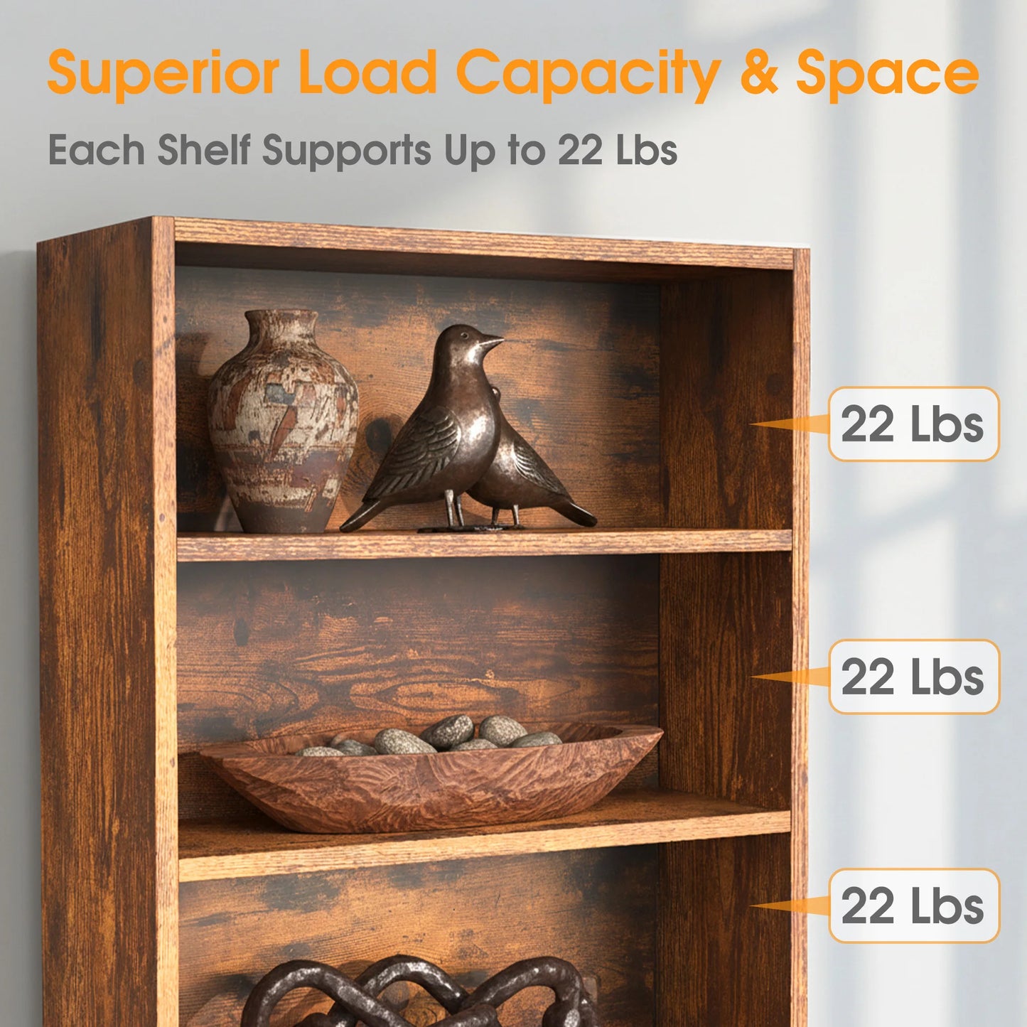 MCQ 6 Shelf Wood Bookcase Open Storage Organizer Display