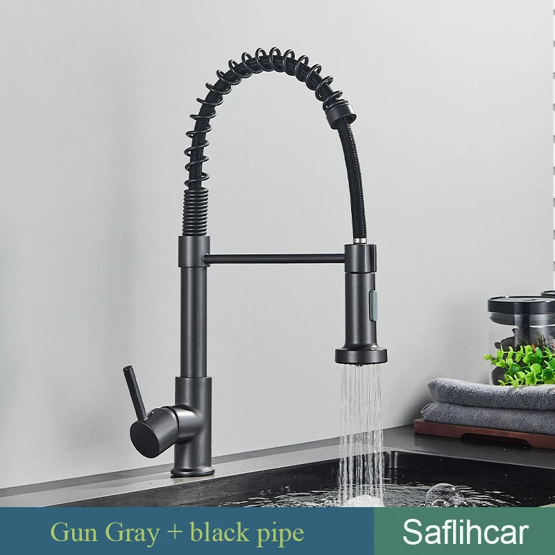 SAFLIHCAR Kitchen Sink Faucet With Single Handle Pull Down Sprayer
