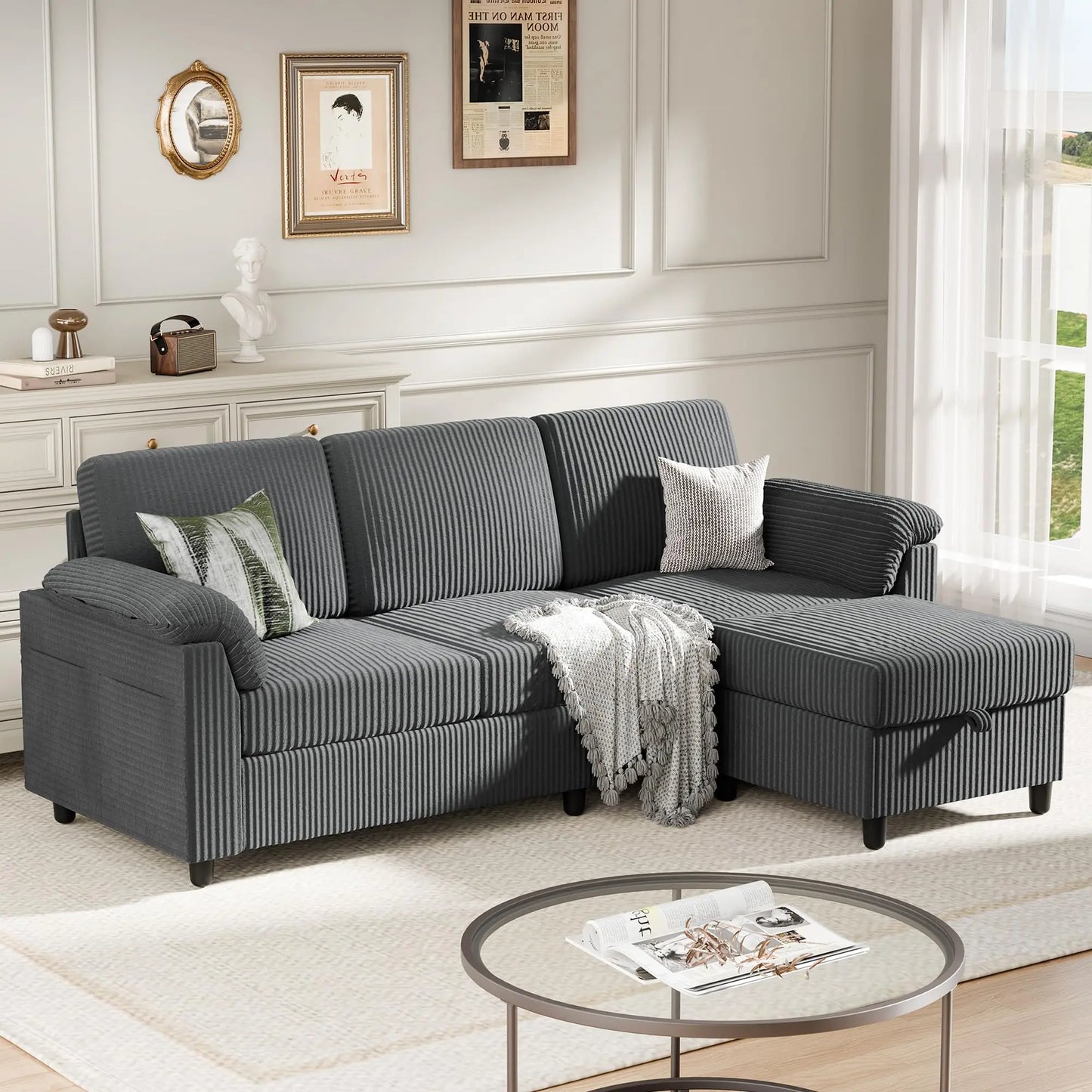 Meilocar Living Room L Shaped Sectional Sofa With Side Storage
