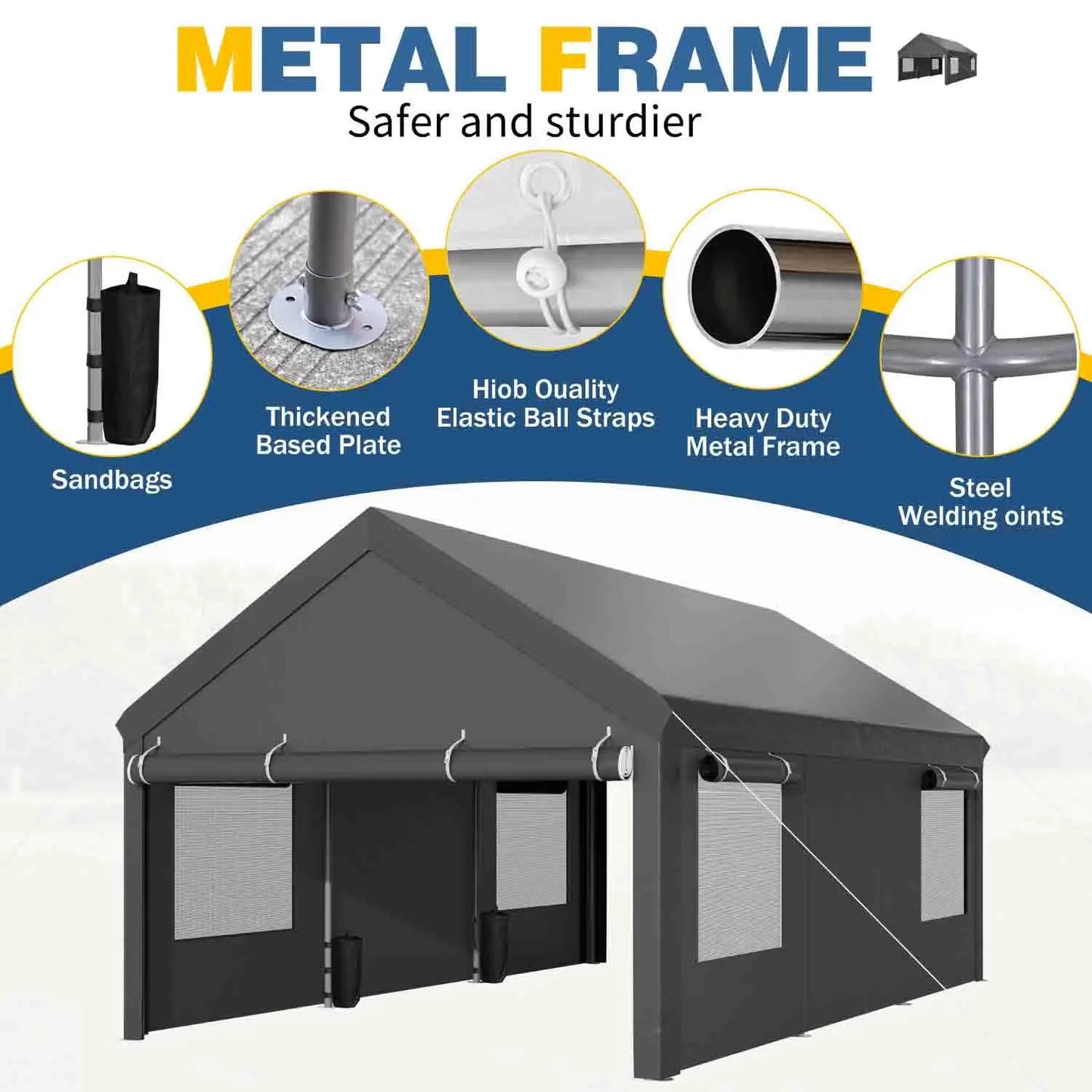 GELU Heavy Duty Carport Portable Garage With Rollup Windows