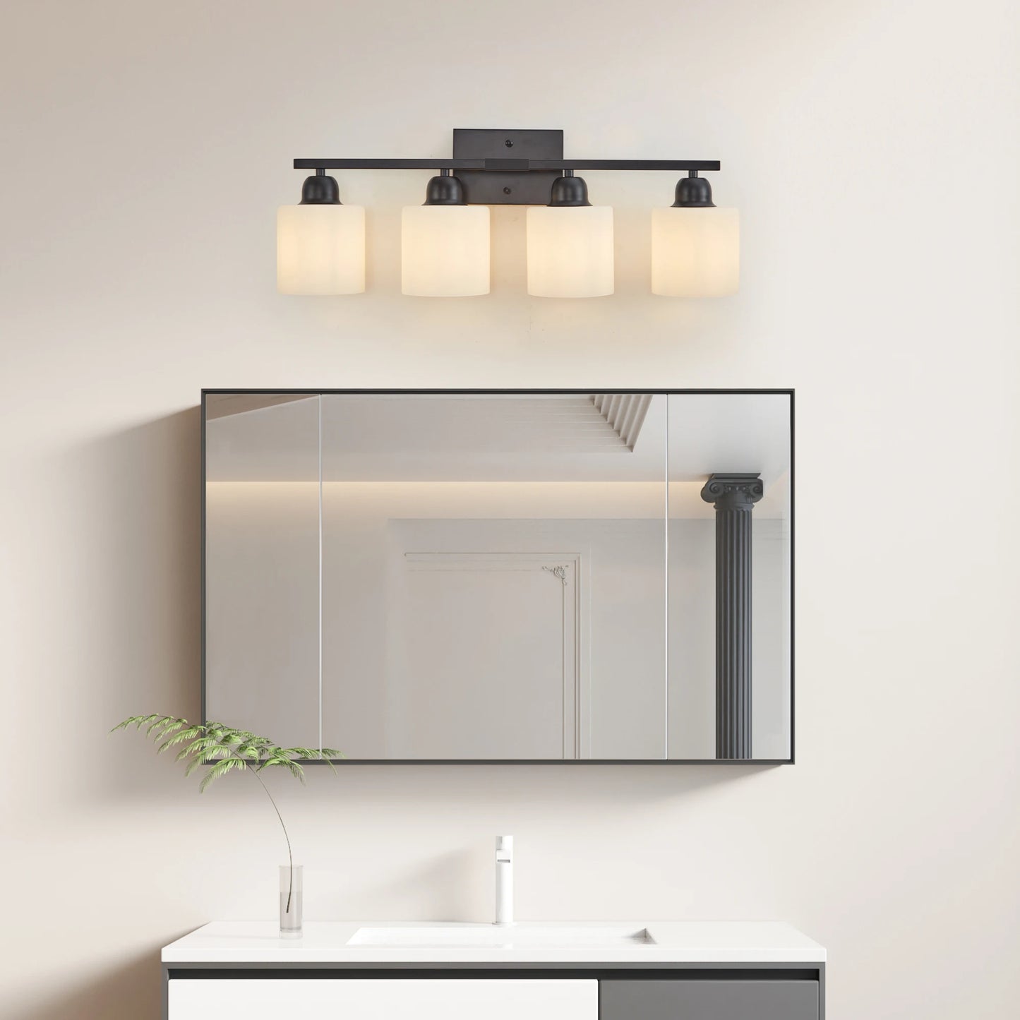 ARLGSITE Four Light Bathroom Vanity Fixtures Over Mirror Frosted Glass