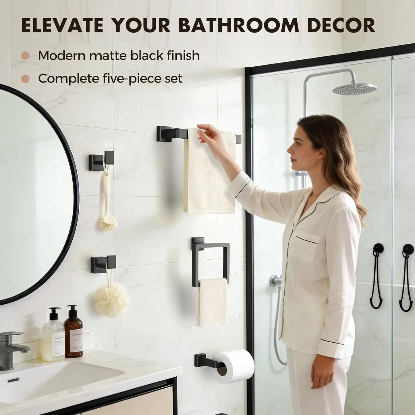 XIUWO 5-Piece Bathroom Hardware Set Stainless Steel Towel Bar Racks