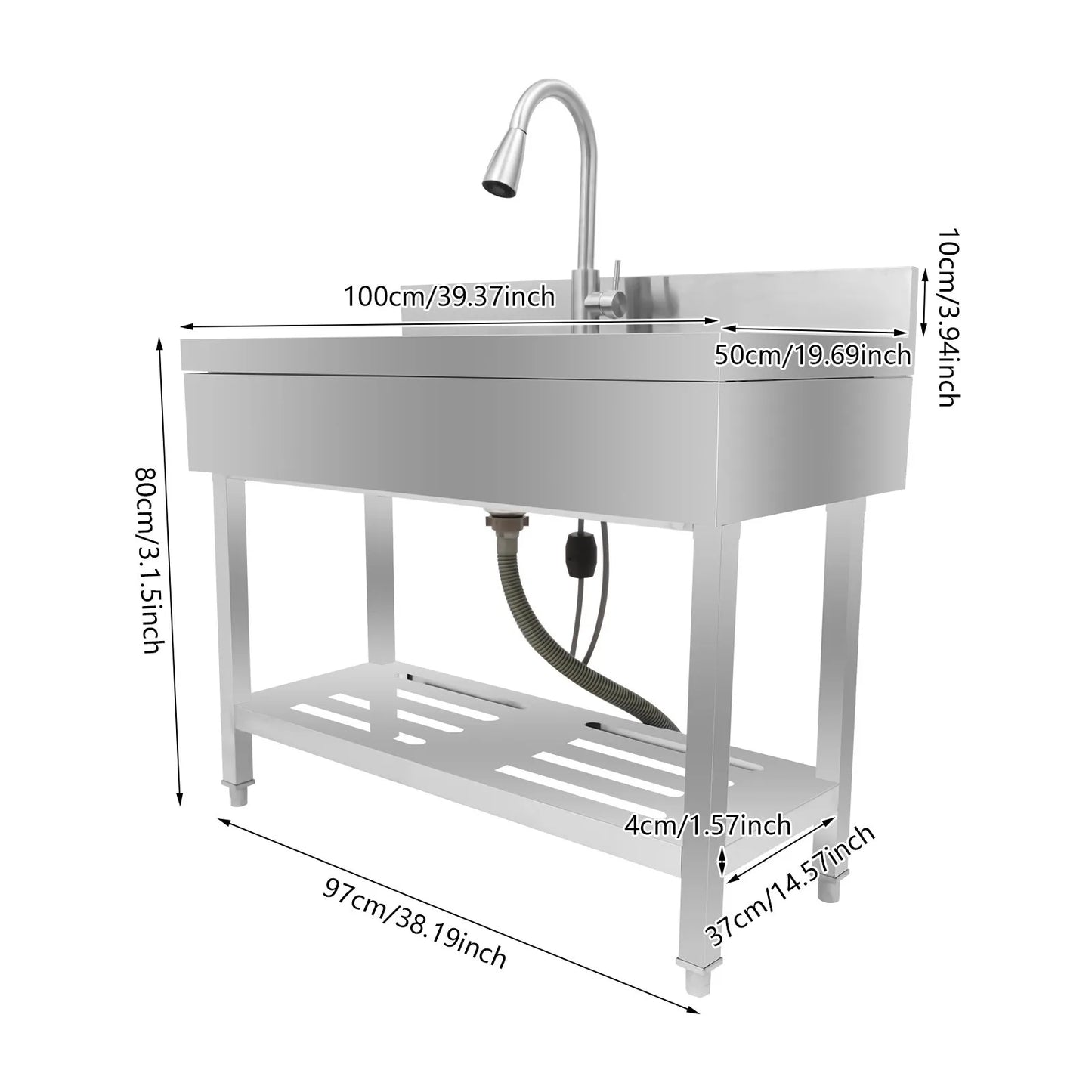 Bymaocar Stainless Steel Utility Sink Single Bowl With Faucet