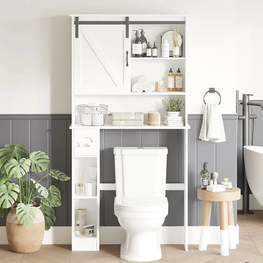 Storage Cabinet Over Toilet Organizer With Sliding Barn Door Paper Holder