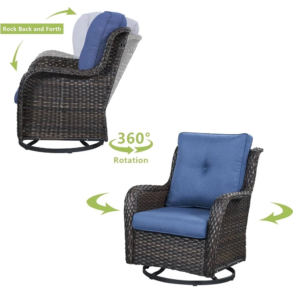 Patio Furniture 6 Pieces Set, with Swivel Rocking Chairs,Patio Ottomans,Patio Coffee Table, Wicker Outdoor Sectional Sofa