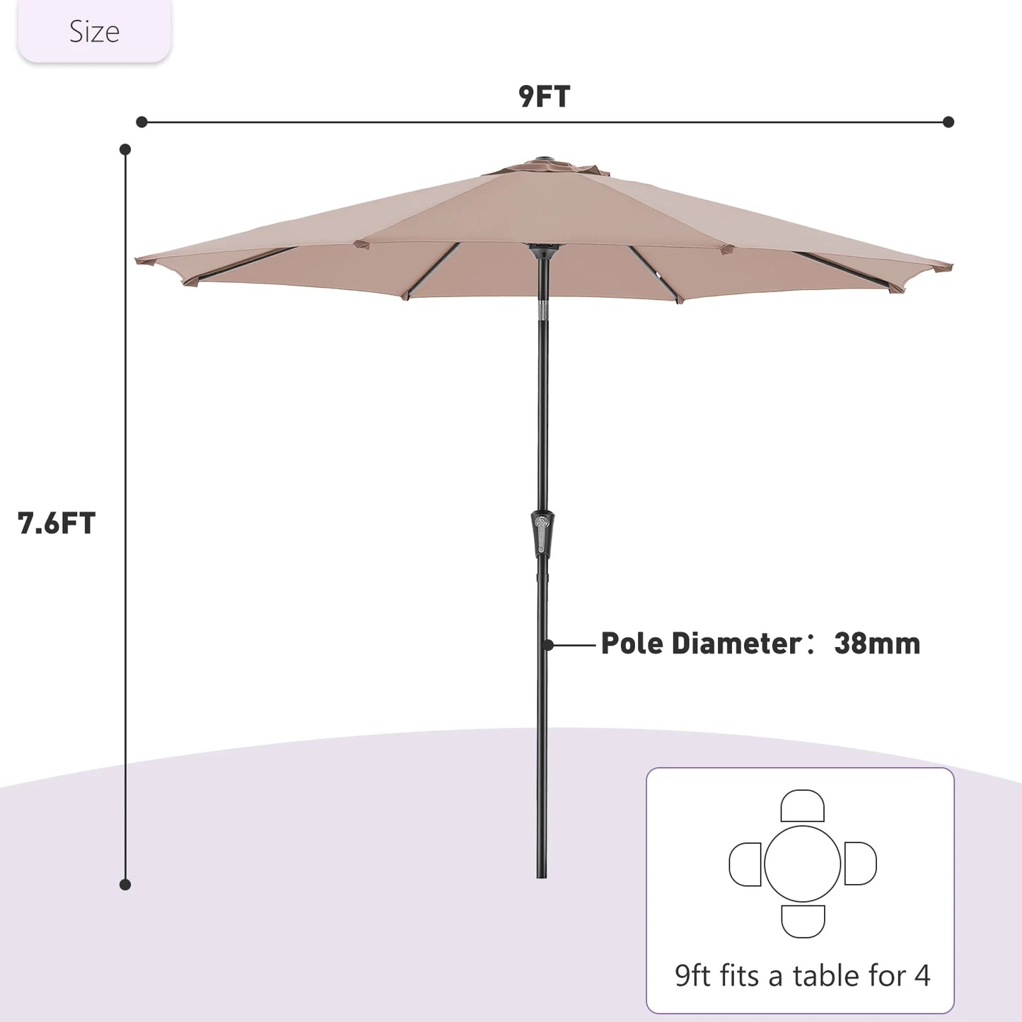 JHK Patio Umbrella With Tilt And Crank Waterproof Outdoor