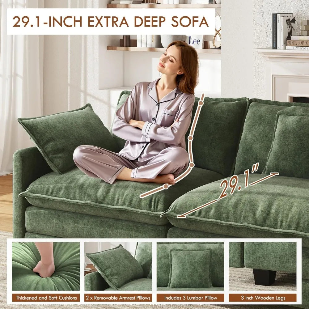 U-Shape Modular Sectional Sofa Chenille Deep Seat With Movable Ottomans