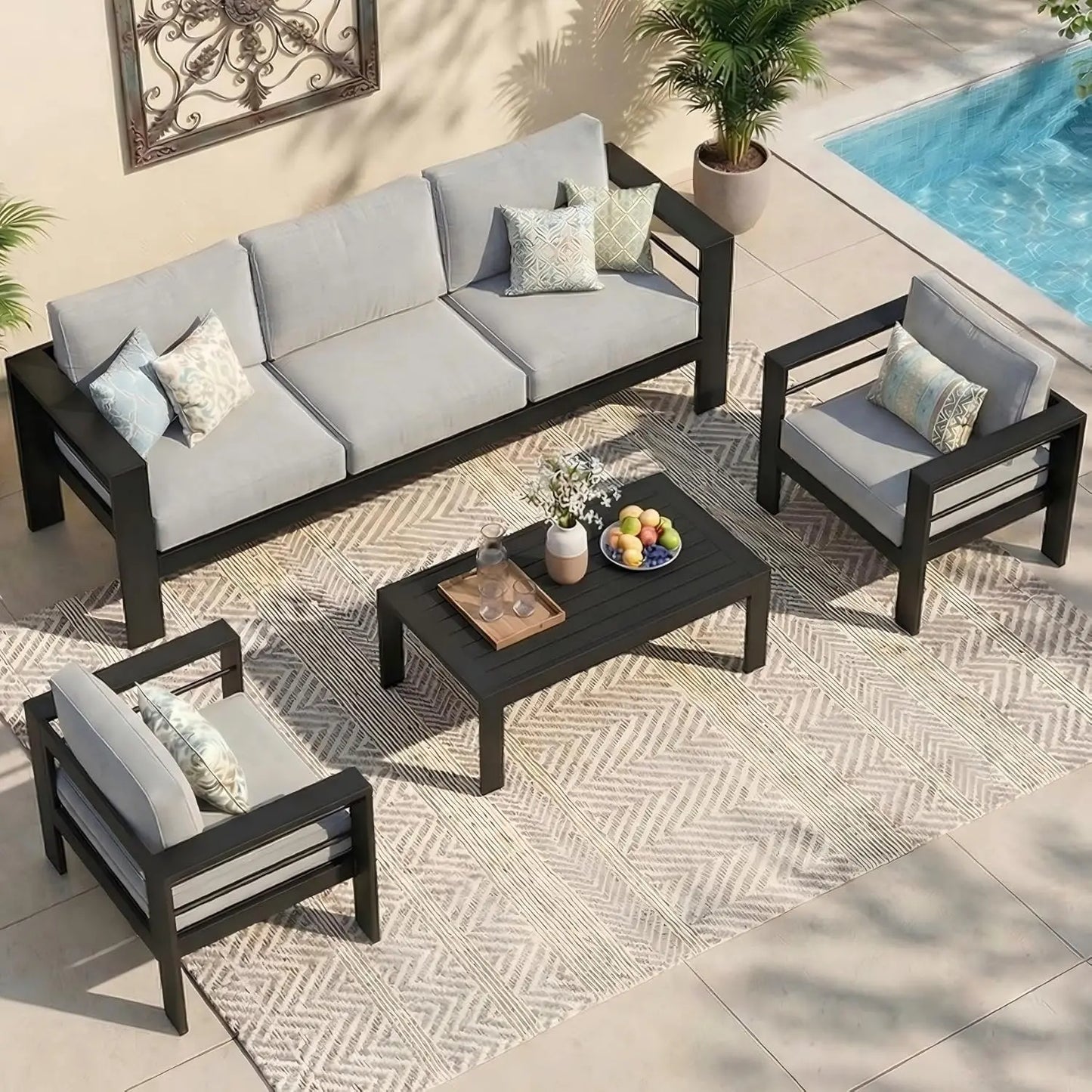 Aluminum Outdoor Patio Furniture Set With Coffee Table Modern Style