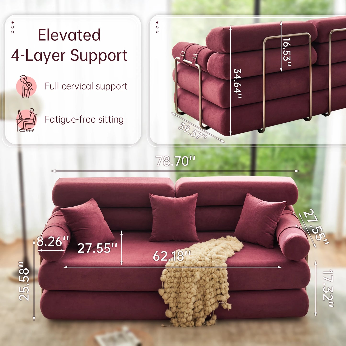 Convertible Sleeper Sofa Folding Sofa Bed With Rounded Arm Supports