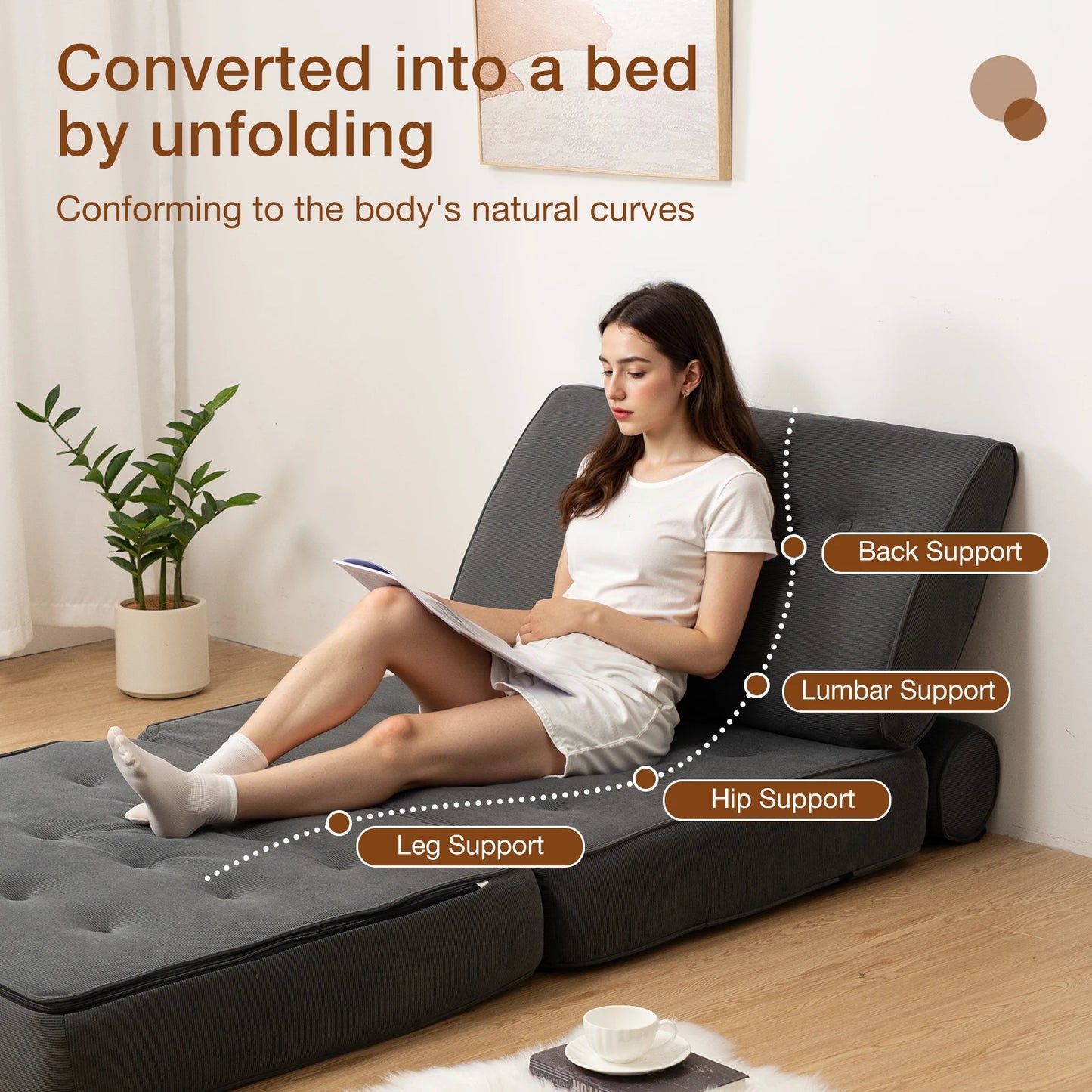 Folding Sofa Bed With Back Support Pillows For Living Room