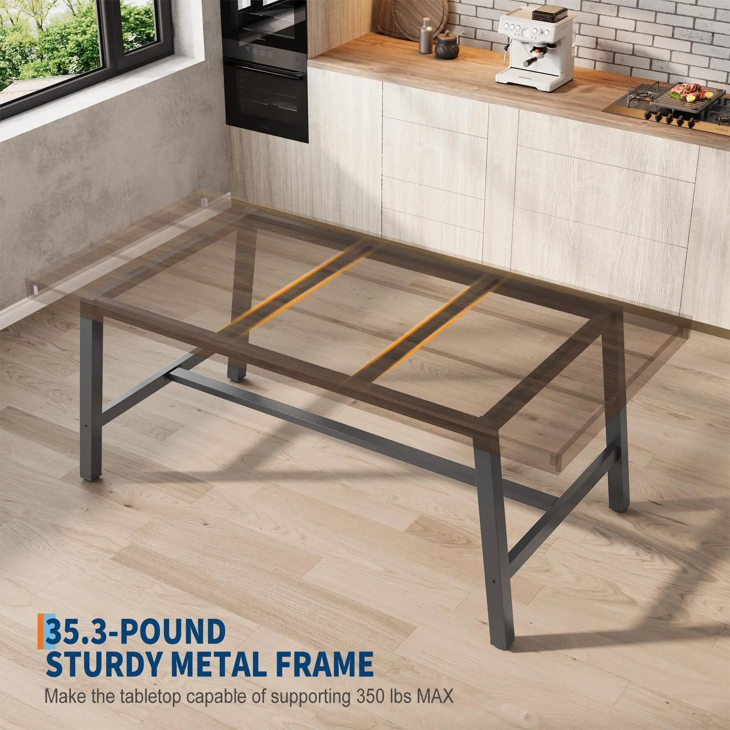 HiMISS Industrial Dining Table With Wood Frame For Modern Kitchen