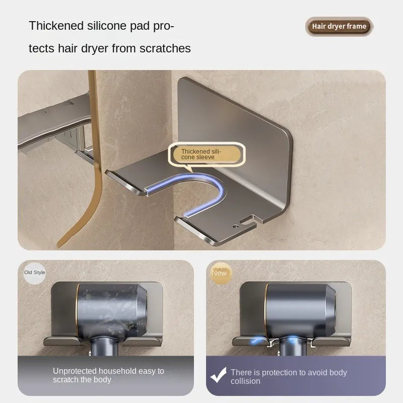 Hair Dryer Holder Wall Mounted Aluminum Stand Rack Bathroom
