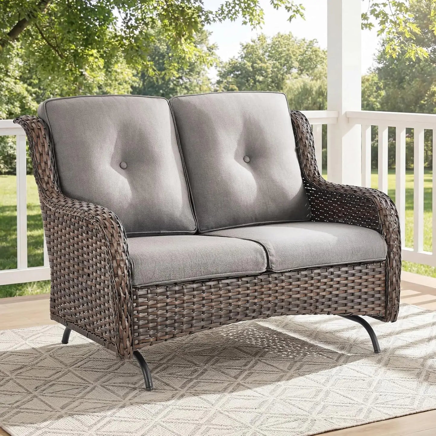 Patio Loveseat Sofa Outdoor Wicker With All Weather Cushions