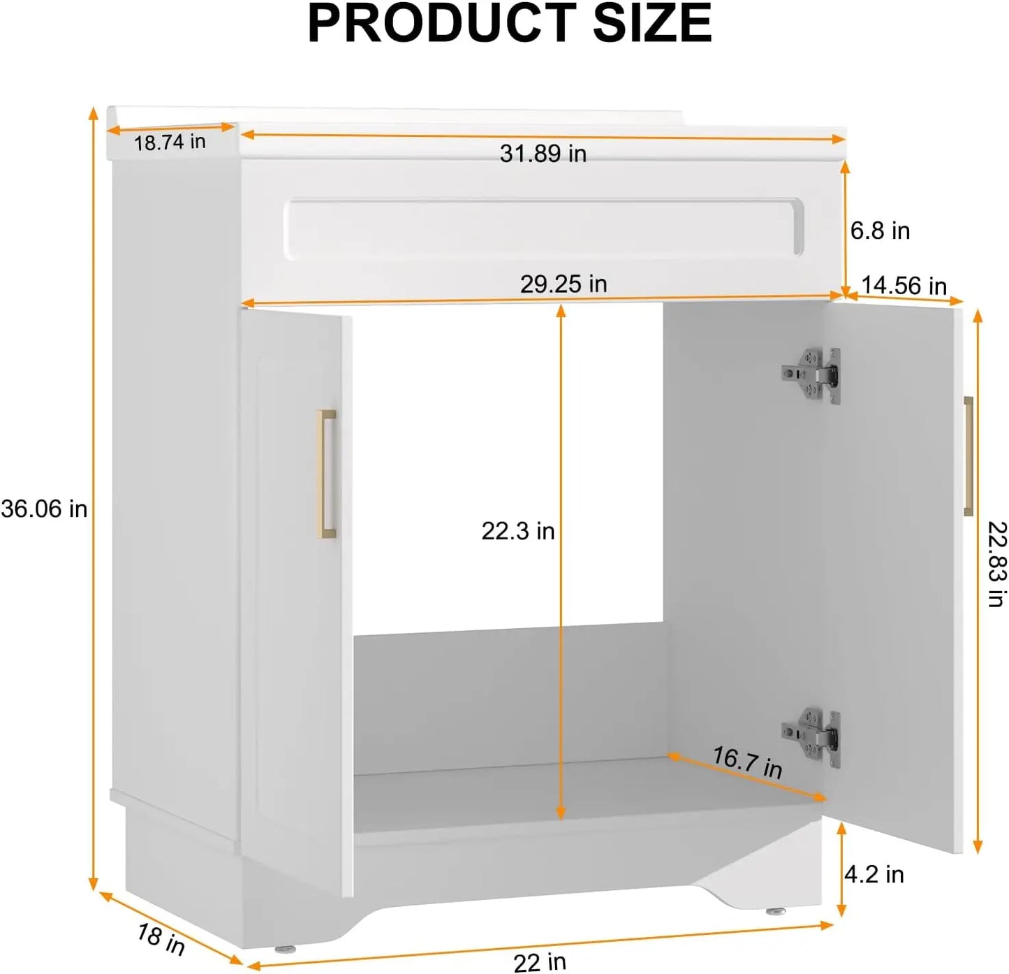 Bathroom Vanity With Ceramic Sink Wooden Cabinet Large Storage