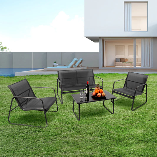 JHK Outdoor Patio Furniture 4 Piece Set With Table Metal Frame