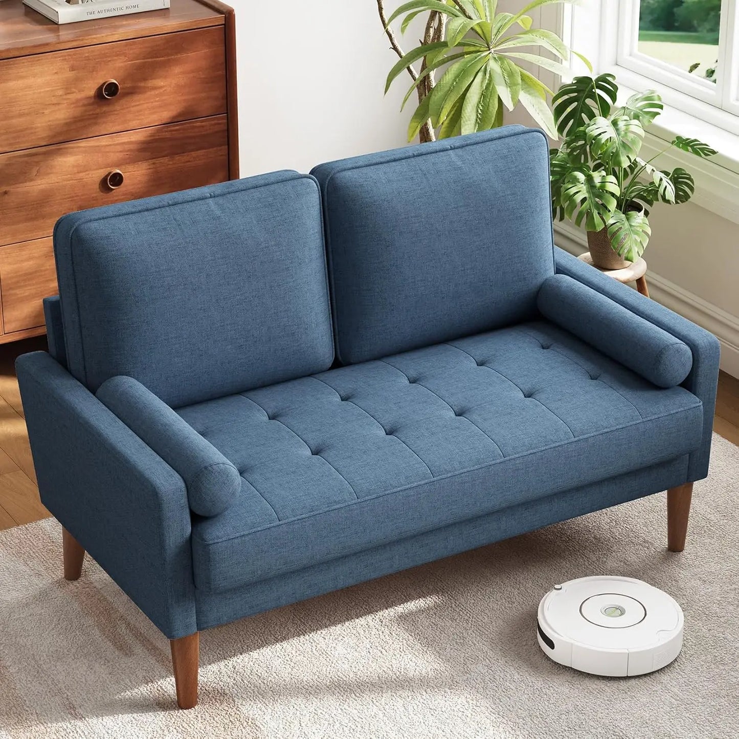 Mid Century Modern Loveseat Sofa With Wood Legs For Apartment