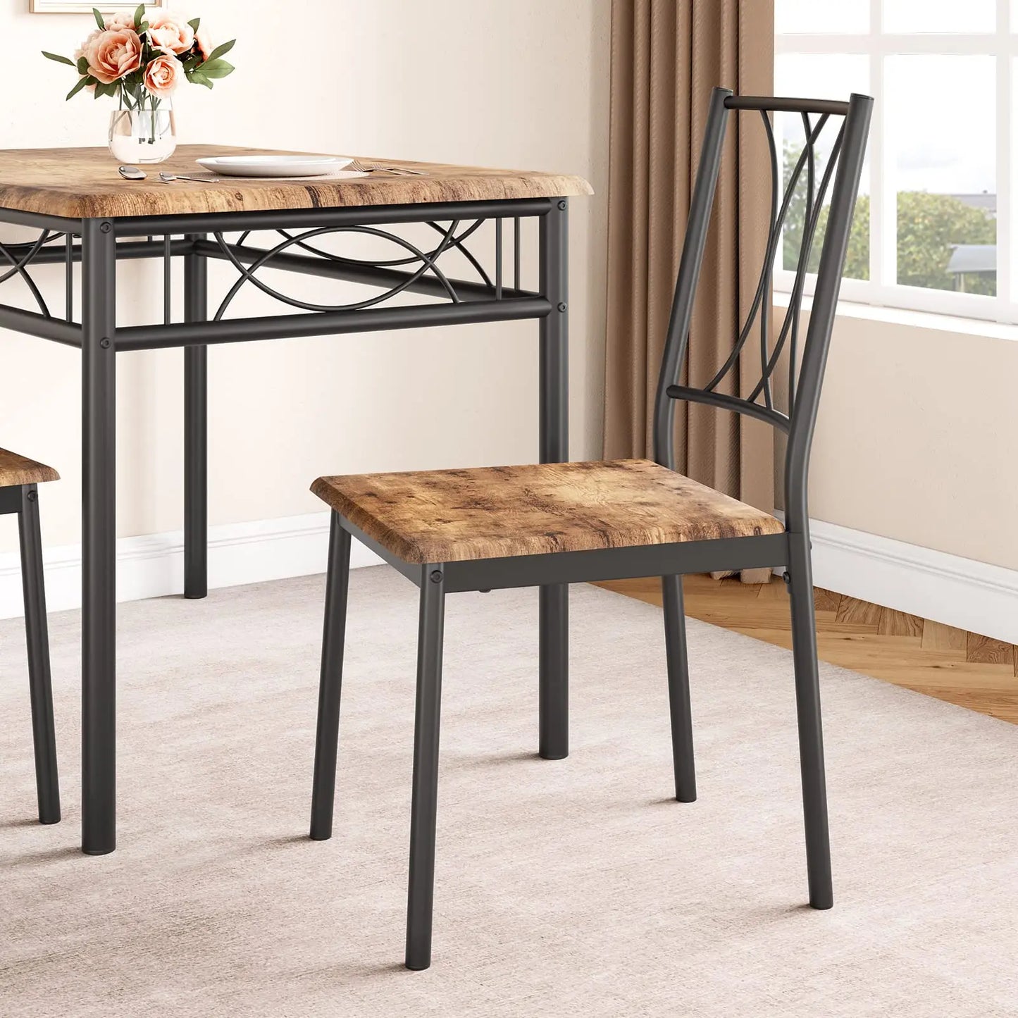 Amyove Kitchen Table and Chairs,Dining Room Table Set for 4with Chairs,Kitchen Table Set Metal and Wood Rectangular Dining Table